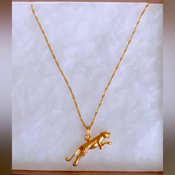14K Yellow Gold Charm Panther Jaguar Pendant 10k chain - Picture 8 of 8